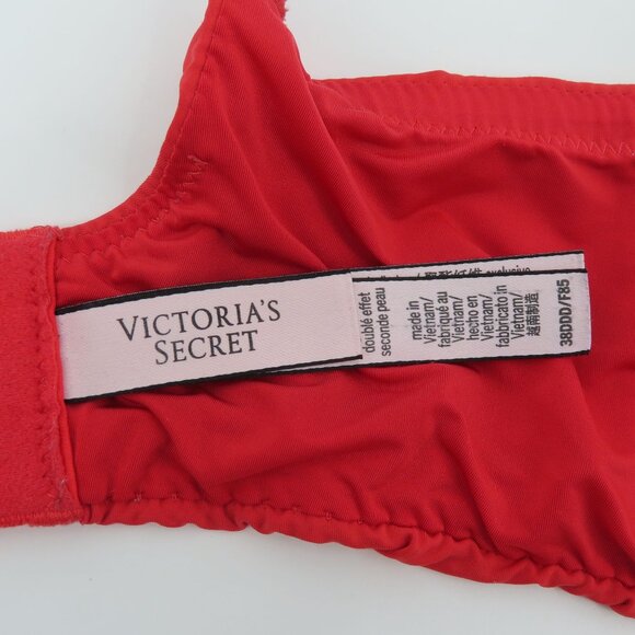 Victorias Secret 38DDD T Shirt Lightly Lined Demi Bra Red Underwire Logo Straps - Picture 11 of 16